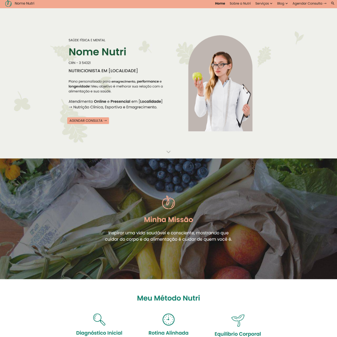 Modelo de site para nutrição